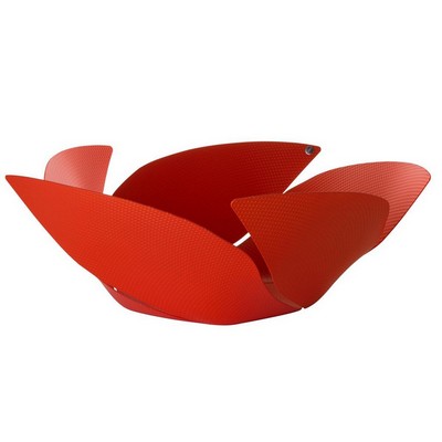 twist again fruit bowl in steel colored with epoxy resin, red